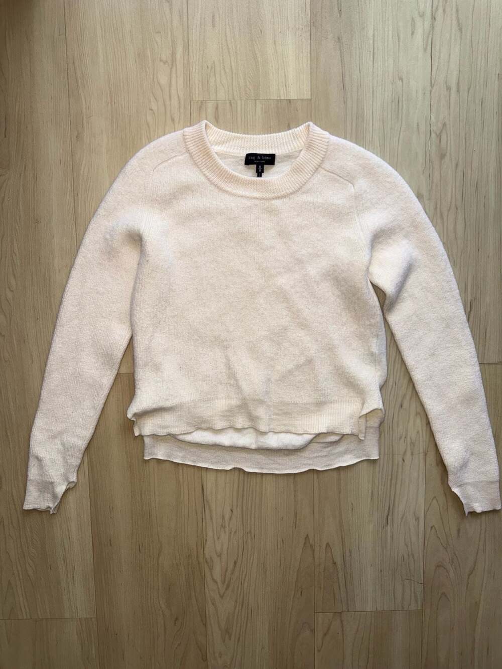 rag & bone Ivory Extra Fine Merino Wool Layered Hem Sweater Size M